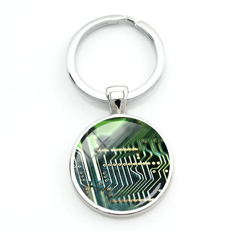 JWEIJIAO компьютерная печатная плата брелок ручной работы Геометрическая стеклянная купольная подвеска брелок для ключей подарок на заказ QF01 - Цвет: QF14
