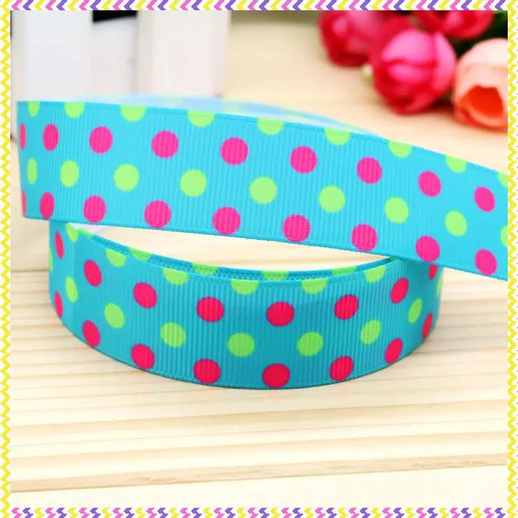 7/8'' Free shipping polka dots printed grosgrain ribbon hair bow