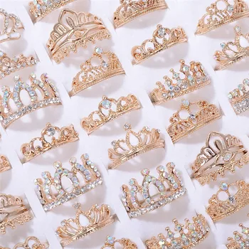 PINKSEE Mix 10Pcs Rhinestone Crown Rings Trendy Charming Finger Rings for Women and Girls Party Jewelry Accessories Wholesale newest viennois fashion jewelry gun color geometric finger rings for woman rhinestone and crystal party accessories