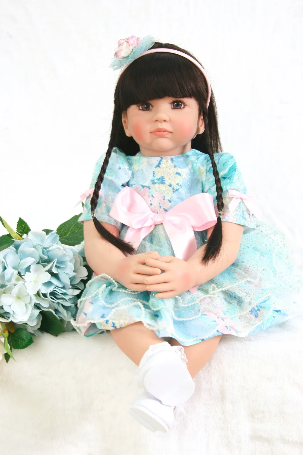 

60cm large size Bebe Reborn Menina With 24inch Reborn Doll Blue lace skirt Alive big eyes Baby Interactive Doll Educational toy