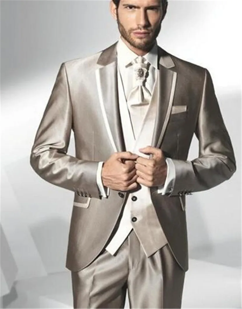 

Top Selling Notched Lapel Champagne groom Men Suits Groom Tuxedo Custom made Dinner Suit ( jacket+Pants+vest+tie)