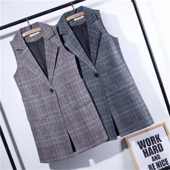 

High-quality Suit vest Black Women Vests Long Style New Trend Fashion Sleeveless Jackets Size S-XL Office Lady Waistcoat lattice