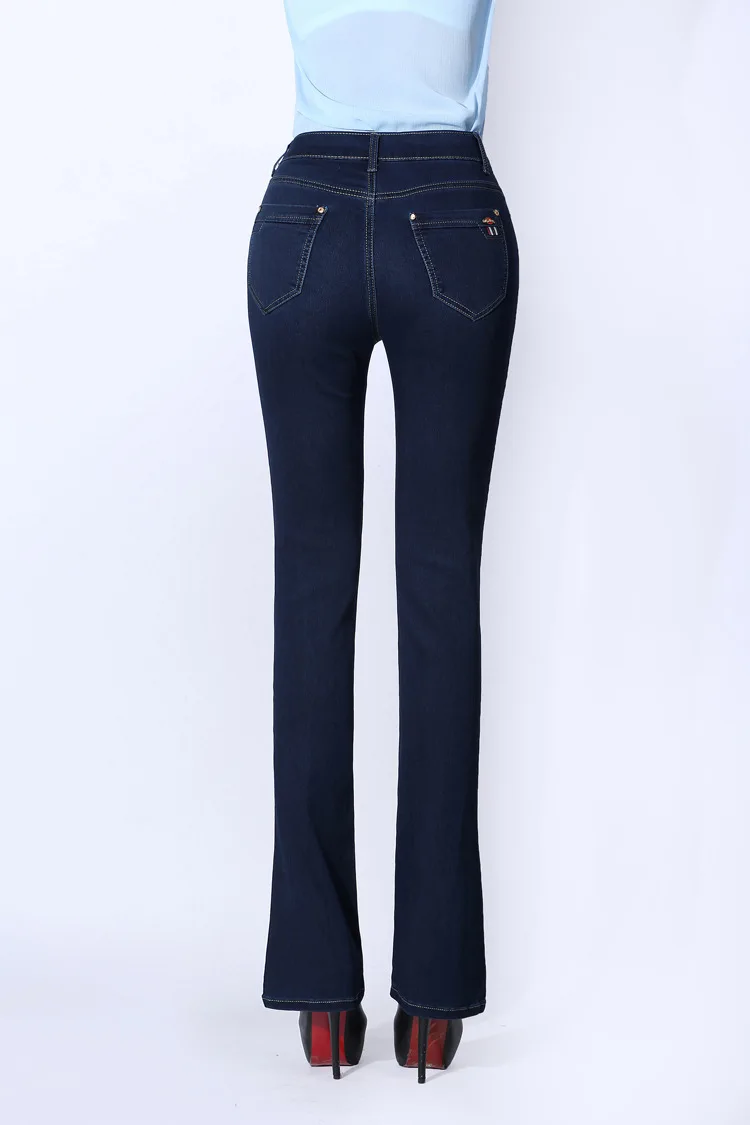Jbersee, Осень-зима, расклешенные женские джинсы с высокой талией, обтягивающие джинсы, женские джинсовые штаны размера плюс, Стрейчевые женские джинсы с вышивкой