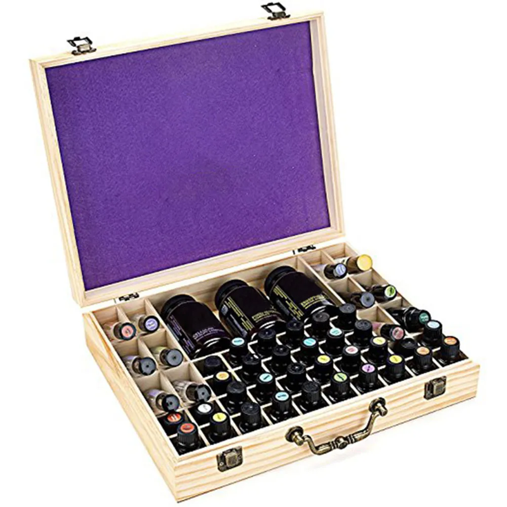 

68 Slots Bamboo Wood Essential Oil Bottle Portable Storage Box XH8Z