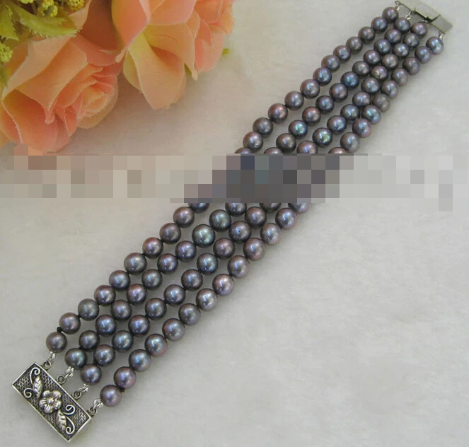 

Hot sell ->@@ > 00859 4row black round freshwater pearl bracelet -Top quality free shipping