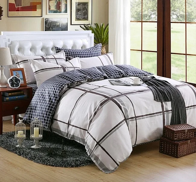 Factory Outlet! Cotton Designer Brief Bedding Set Queen Size Grey Plaid
