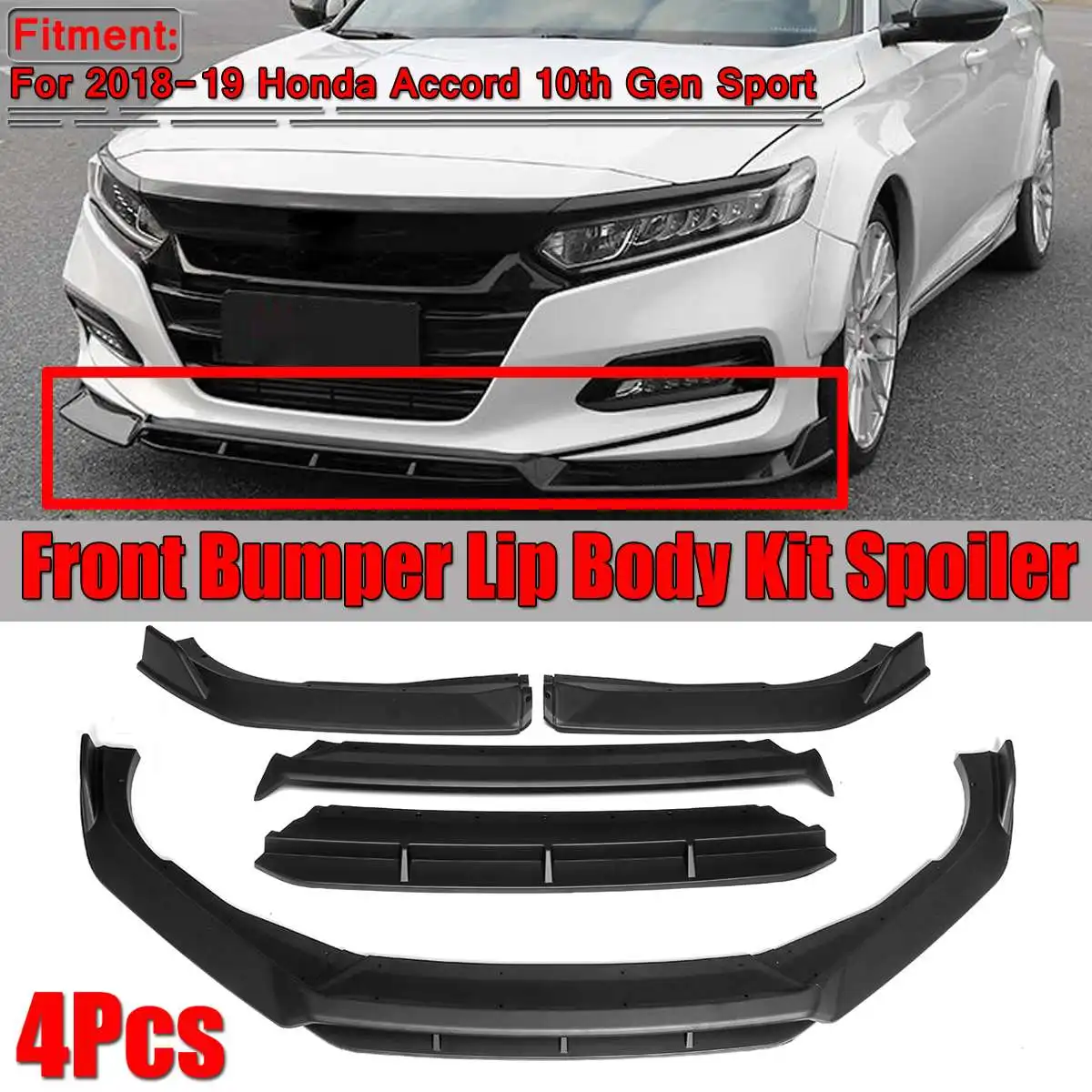 4pcs Car Front Bumper Lip Splitter Body Kit Spoiler Splitter Front Bumper Lip For Honda For Accord 10th Gen Sport