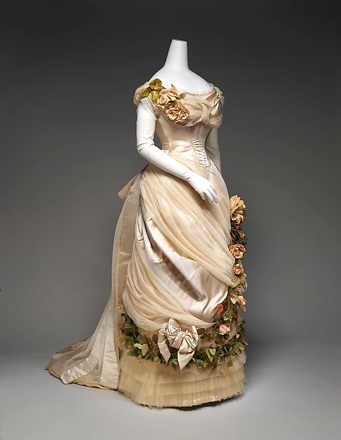 1880s поздняя викторианская суета французский Шелковый театральный платье свадебное - Цвет: image color