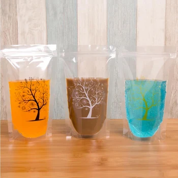 

100Pcs/Lot,450ml Fashion Tree Printed Design Self- supporting Plastic Drink Packaging Bag Pouch for Beverage Water Juice Coffee