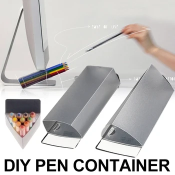 

Transparent Pen Case Self-Adhesive Plastic Pen Bag Pens Holders Computer Monitors Desktop Storage Case Desk Organizer Container