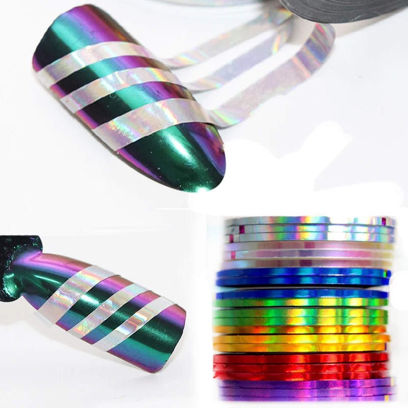 

3 Rolls Holographic Nail Striping Tapes Shining Laser Adhesive Line Decal DIY Styling Sticker 1mm 2mm 3mm