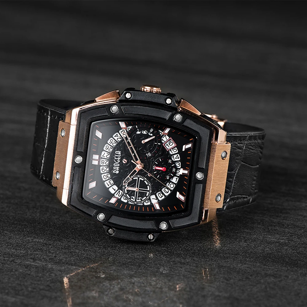 Baogela мужские спортивные кварцевые часы с кожаным ремешком и хронографом модные армейские аналоговые наручные часы для мужчин BL1703