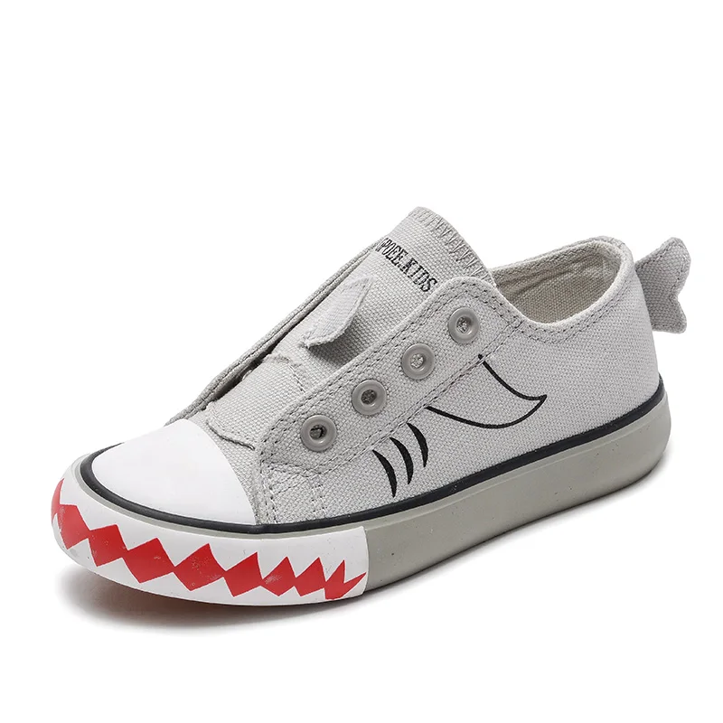 Детская парусиновая обувь унисекс; коллекция года; сезон лето; новые модные кроссовки для девочек; спортивная обувь для мальчиков; дышащая детская обувь с милыми животными - Цвет: gray shark