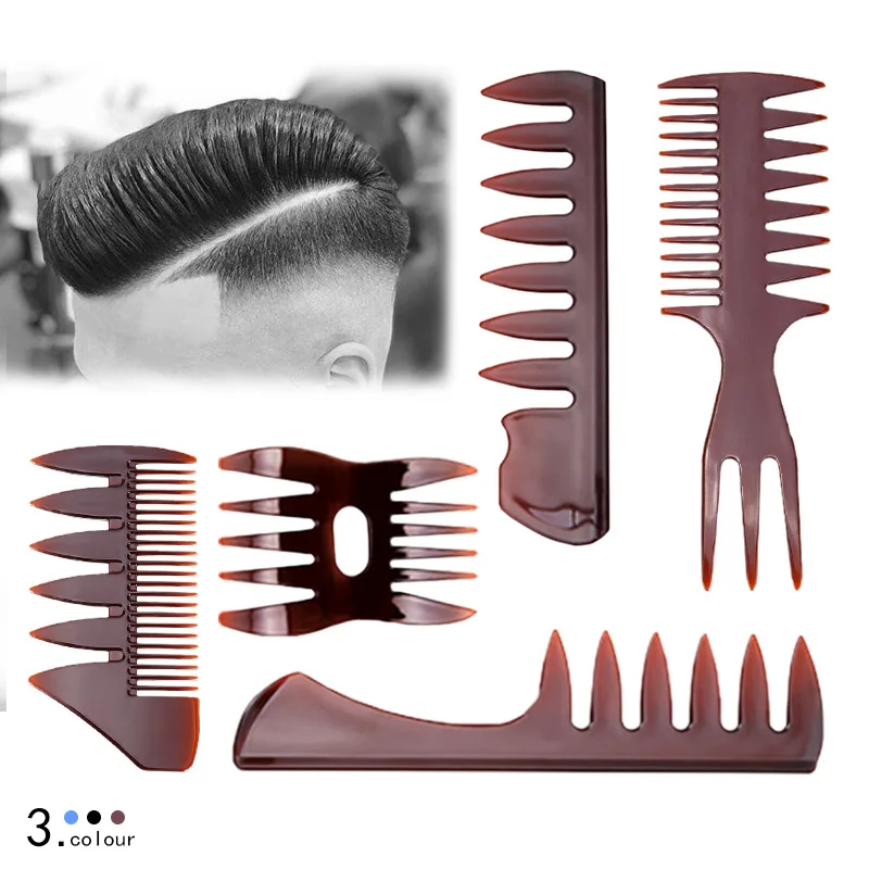 

5Pcs Men Hairdressing Wide Teeth Comb Handle Grip Large Tooth Detangling Curly Hair Comb Back Head Styling Beard Oil Comb