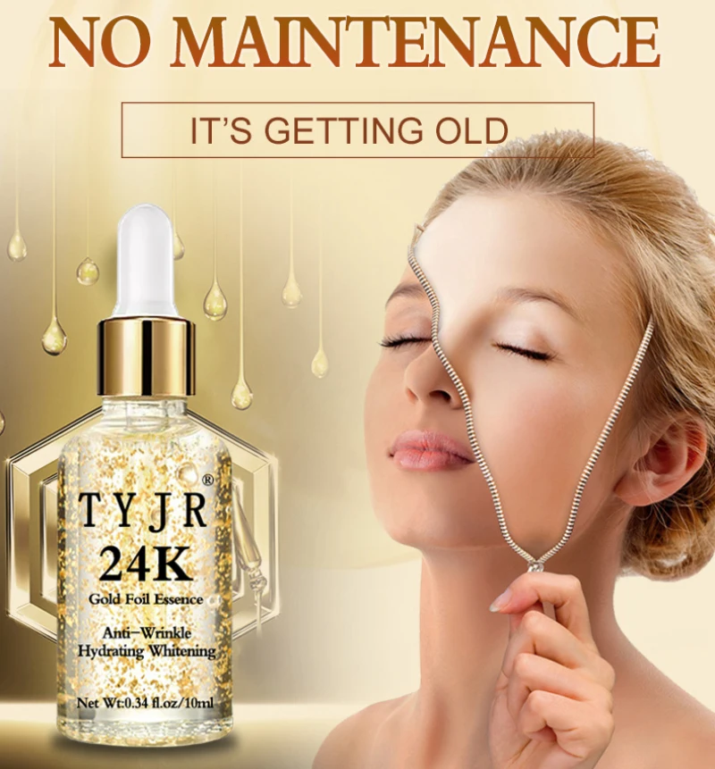 

24K Gold Foil Essence Anti-aging Fades Fine Lines To Repair Skin Yellow Gold Original Liquid Oil and Acne Skin Essence TSLM2