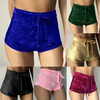 

Women Ladies Velvet Drawstring Shorts Casual High Waist Sexy Elegant Shorts Solid Skinny Lady Mini Shorts