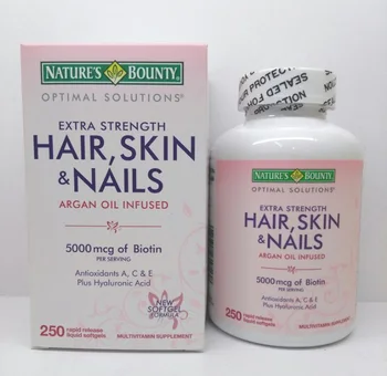 

Free shipping Hair,Skin & Nails 5000 mcg fo biotin 250 pcs Antioxidants A,C & E Plus hyaluronic Acid