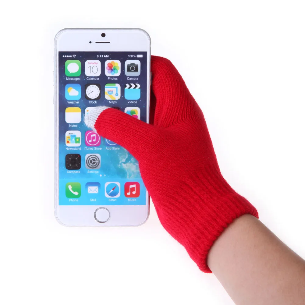Перчатки для смартфона с сенсорным экраном, вязаные тянущиеся перчатки для взрослых, один размер, зимние теплые вязаные перчатки для сенсорного экрана для женщин и мужчин
