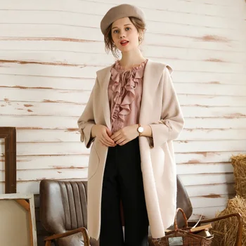 

2018Fashion ladies woolen coat winter hooded trench coat batwing 3/4 sleeves long wool knitted coat overcoat plus size L-XXXXXL