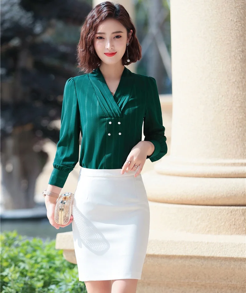 

2019 Spring Summer Women Business Suits With Tops And Skirt For Ladies Office Work Wear Blouses and Shirts OL Styles Sets