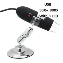 800X цифровой USB HD микроскоп черный 2mp 50X~ 800X зум Лупа 8 LED оптический биологический лупы CMOS Сенсор Разрешение 640x480