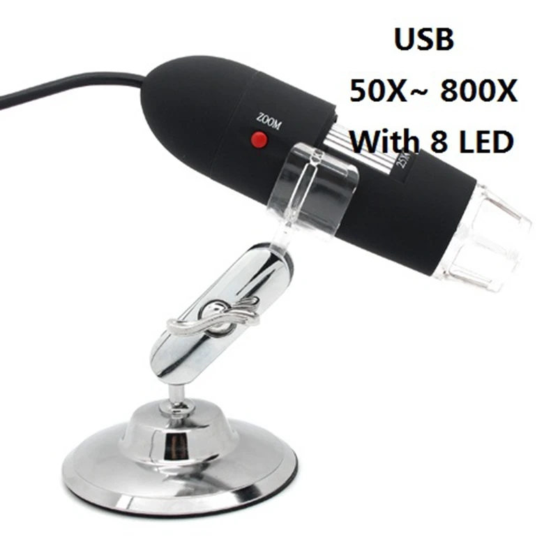 Цифровой USB HD микроскоп 2 МП увеличение 50 800 раз 8 светодиодов оптическая