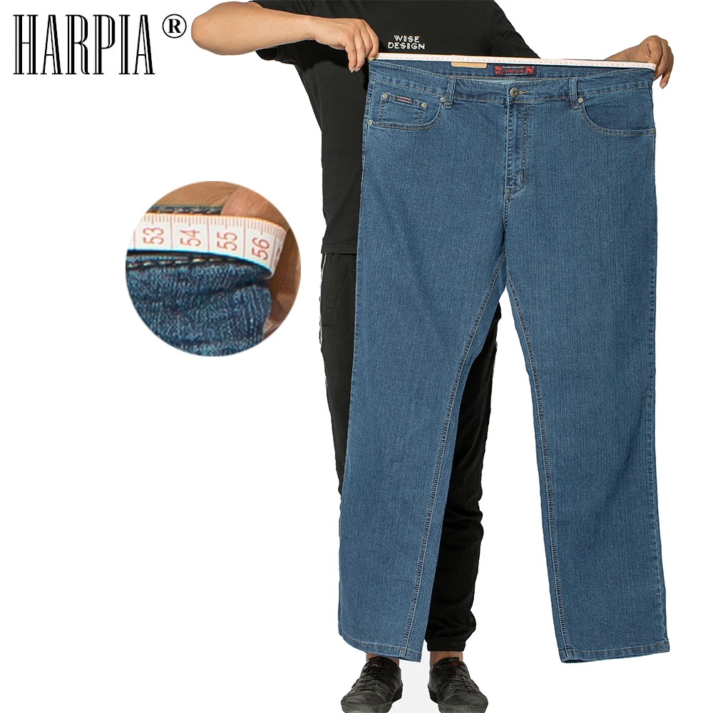 

HARPIA jeans men 2018 New full length slim straight casual Blue denim cotton 6xl Mens jeans homme