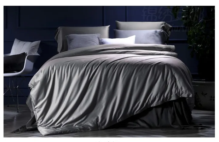 

Silver Grey Bedding set 100% Egyptian Cotton sheets bed in a bag sheet duvet cover linen quilt bedspread King Queen size 4PCS