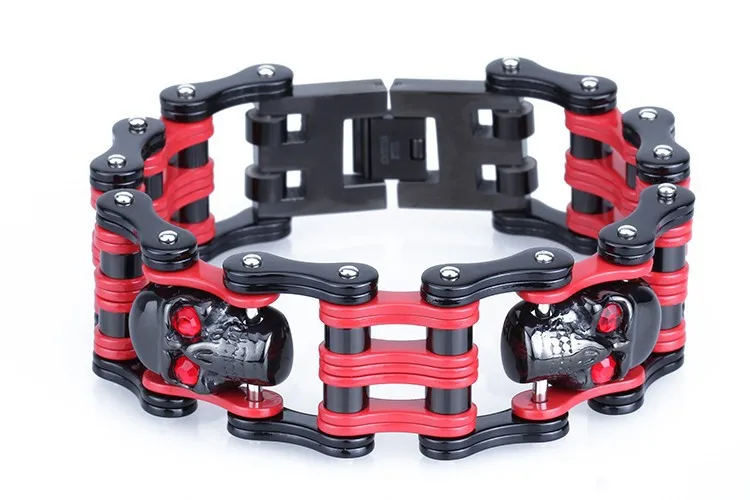 bracelet men Fashion 25mm width red men's stainless steel bracelet motorcycle bike chain bracelets men jewelry skull men's boys-bike : image bracelet men Fashion 25mm width red men's stainless steel bracelet motorcycle bike chain bracelets men jewelry skull men's boys-bike