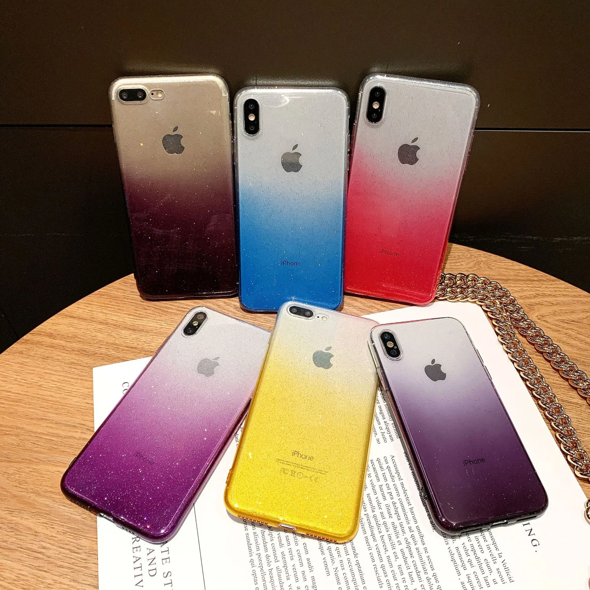 

Flash powder Colorful Gradient Phone Case For iphone X 8 7 6 6S Plus Case Transparent TPU Back Cover For iphone XR XS MAX