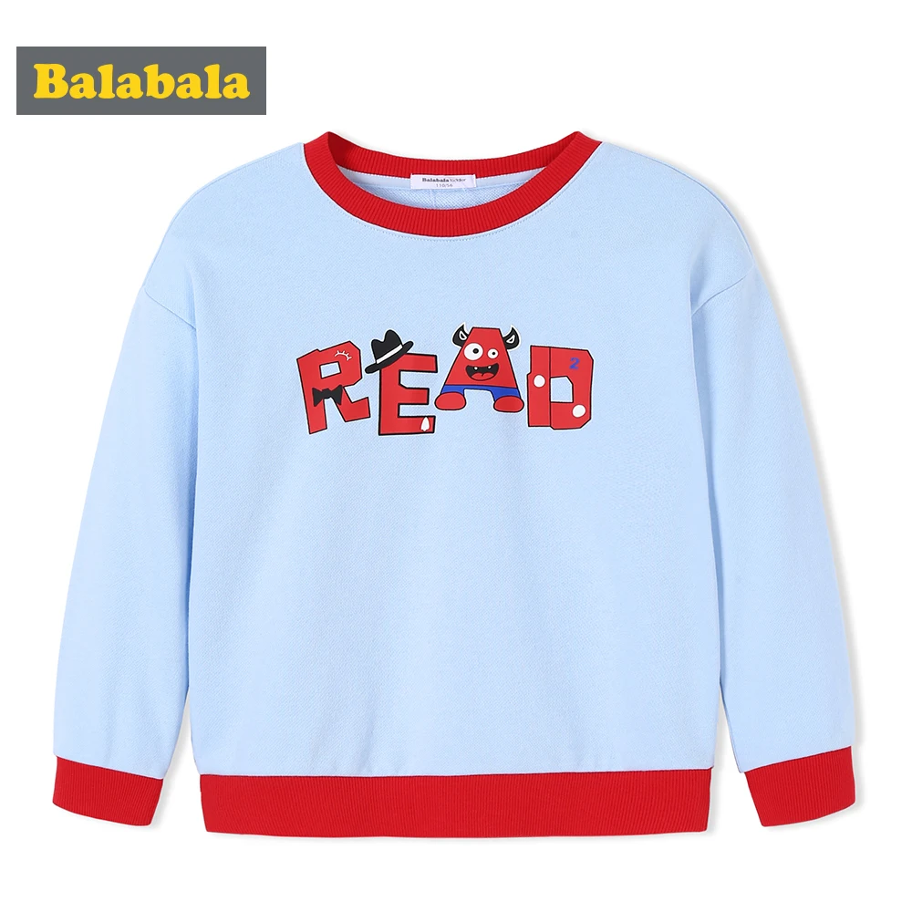 

Balabala Toddler Boy Cartoon Print Sweatshirt in Soft Cotton Children Kids Pullover Sweatshirt with Ribbed Crewneck Cuff and Hem