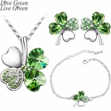 Прямая поставка оптом Австрийские кристаллы Клевер четыре листа листья кулон ожерелье серьги браслет 11 цветов ювелирный набор 9554
