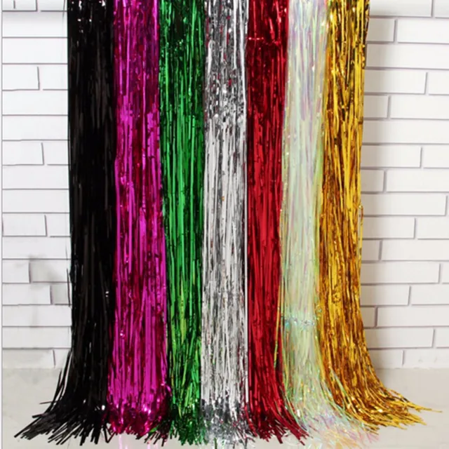 245x92cm Shimmering Silver Metallic Tinsel Curtain Foil Room Shiny Pub Party Stage Wedding