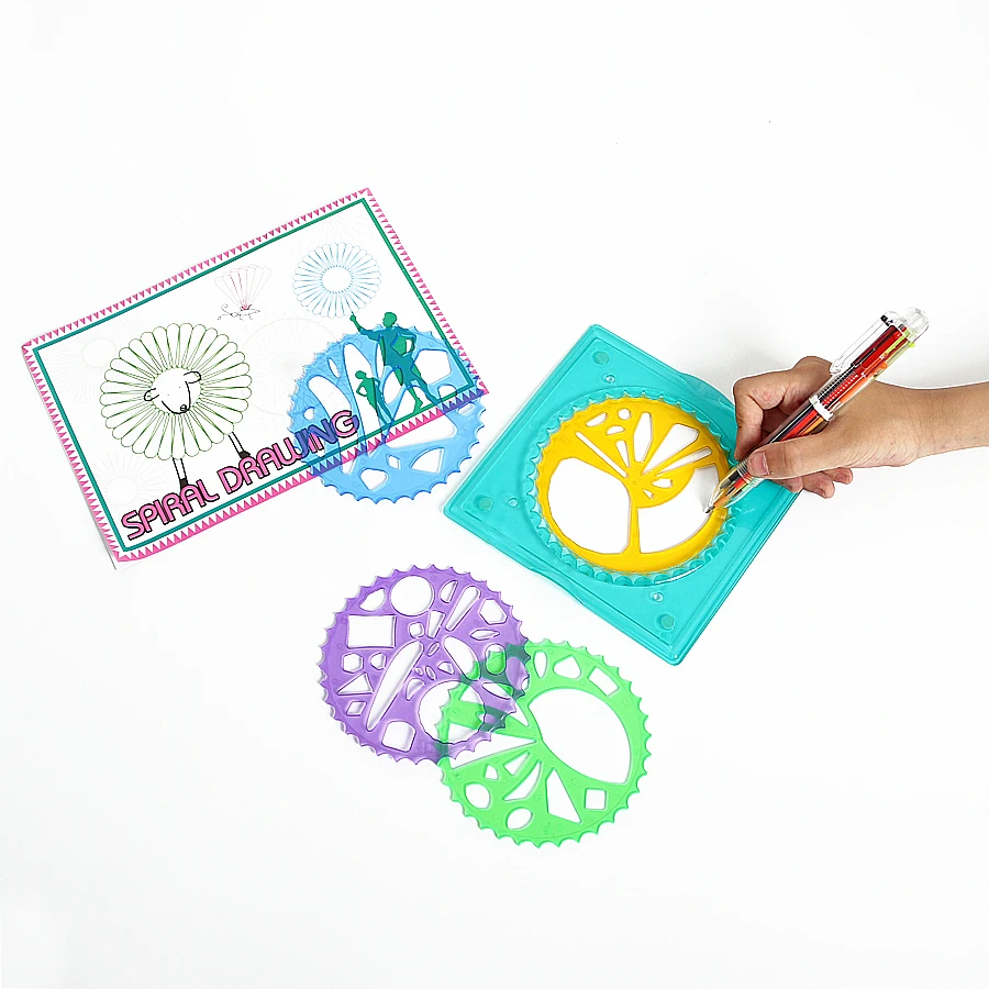 Спирограф набор игрушек для рисования спираль дизайн переплетение передач& колеса с 6-цветные-переключатель ручка Развивающие игрушки для рисования для детей
