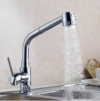 

Free Shipping Wholesale Pull Out UP& Down Sprayer Chrome Brass Water Kitchen Faucet Swivel Vessel Sink Mixer Tap H8507