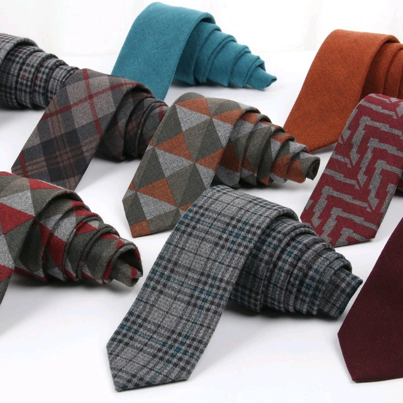 

Fashion Men's Wool Cotton Striped Skinny Tie 6cm Narrow Slim Cravate ties for men Casual wedding business neckties gravatas