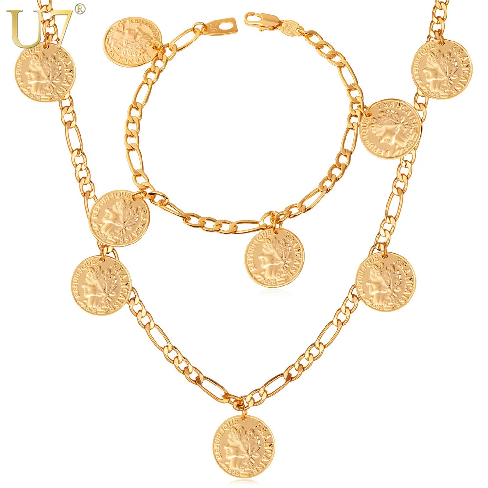 0 : Buy U7 Gold Color Classic France Coin Charms Necklace Bracelet Fashion ...