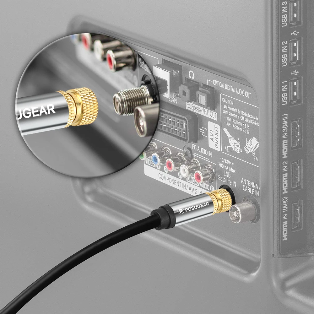 Posugear SAT Antenna Coaxial Cable F-Type HDTV Satellite Gold-plated Male to Male TV VCR DVD Digita