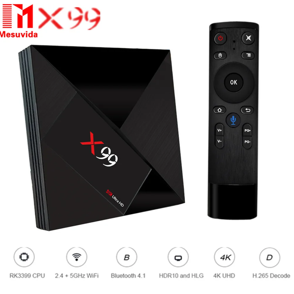 

X99 TV BOX RK3399 Mali - T860MP4 4GB RAM + 32GB ROM Smart TV Box Android 7.1 HDR10 2.4G + 5G + AC WIFI BT4.1 1000M Set Top Box