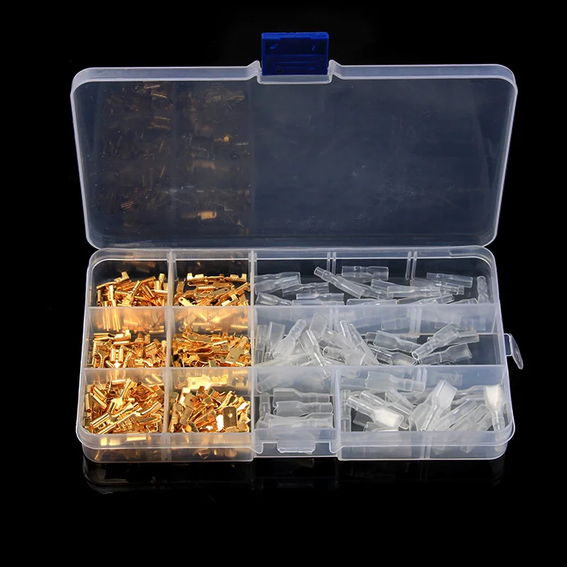 

270PCS .8/4.8/6.3mm Insulated Seal Crimp Terminal Electrical Wire Connectors 2 Crimping Terminals Connector Kit