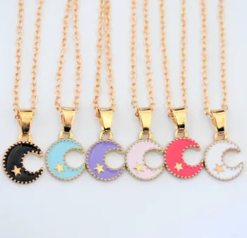 

2018 New Arrival 6 Color Star Moon Pendant Necklace Fashion Best friends bff Jewelry Christmas Gifts For Kids Women Family