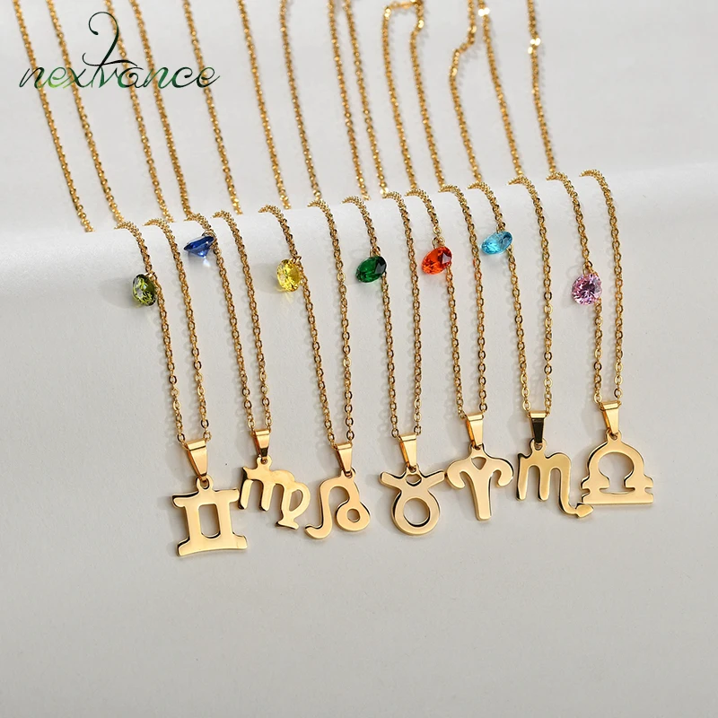 

Nextvance 12pcs Birthstone Constellations Necklaces Taurus Zodiac Sign Necklace Horoscope Astrology Bijoux Femme
