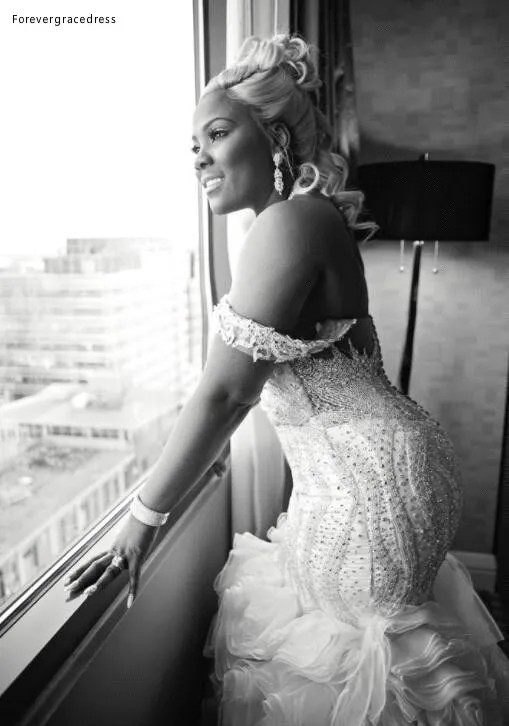 Plus Size Wedding Dresses With Beads Sequins Sweetheart Off Shoulder Ruffles African Mermaid Back Lace Up Custom Made Bridal Gowns BA9905  319 (1)