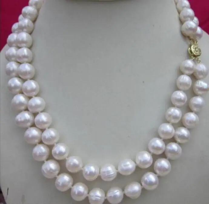 

free shipping >>>>noble jewelry 2 row 9-10 MM NATURAL WHITE SOUTH SEA PEARL NECKLACE 18 - 19 INCH DIY women hot sale jewelry