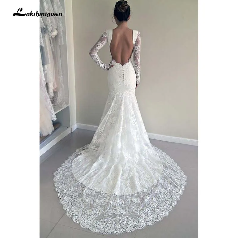 Long Sleeves Lace Wedding Dress Custom Made Trumpet Mermaid Bridal gown Wedding Dresses Vestido De Noiva