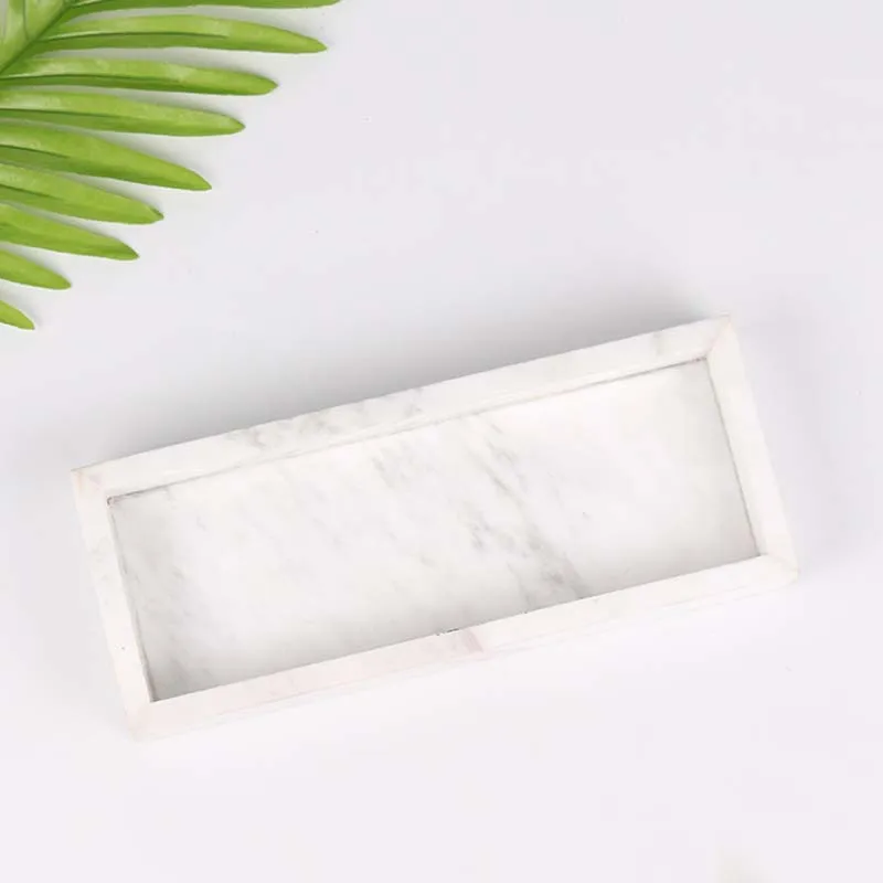 JINSERTA Marbled Storage Tray Resin Jewelry Display Plate Cosmetic Organizer Rectangle Home Restaurant Hotel Serving Tray
