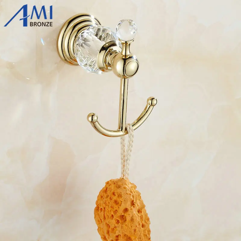 

61 Crystal Series Clothes Hook Golden Polish With Crystal Robe Hooks Wall Mounted Bathroom Hardwares Accessories Copper Hook