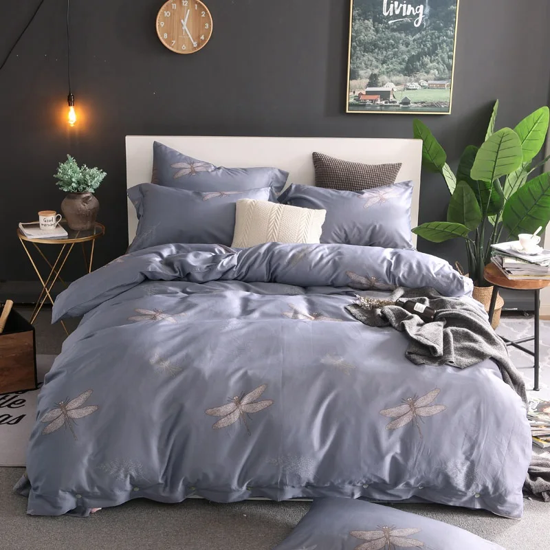 Luxury bedding sets satin bedding set bedspread with dragonfly princess Egyptian cotton bed 