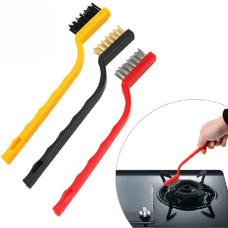 

3pc/set Eco-Friendly Toothbrush Iron Wire Copper Wire Nylon Wire Kitchen Cleaning Plastic Handle Portable Teeth Clean Brush