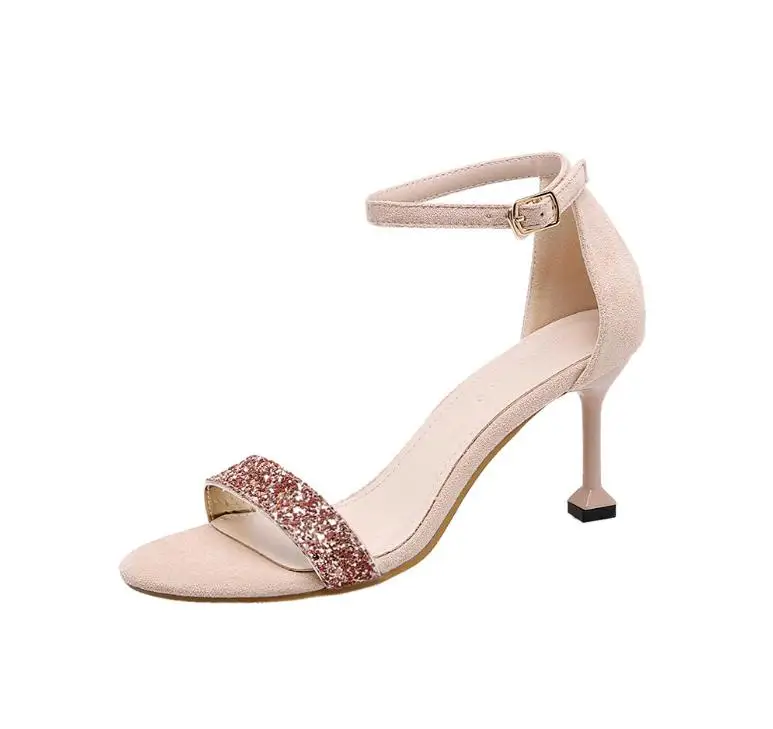 

2019 Korean version of a word with sequins female high heel sandals non-slip sexy high heel sandals